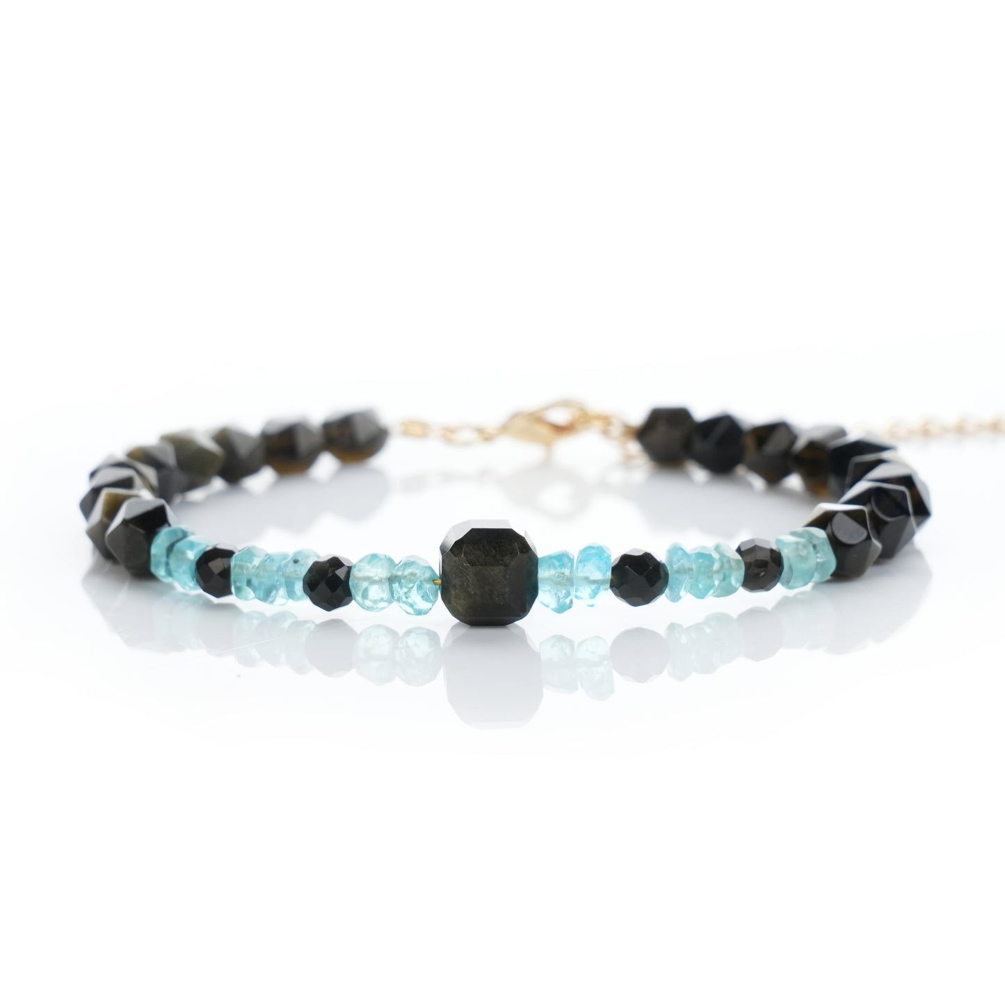 Blue Apatite Tara's Sky Bracelet |Golden Obsidian | Spiritual Calm, Cosmic Energy | Healing Jewelry Gift for Him or Her|Woman Bracelet|Blue