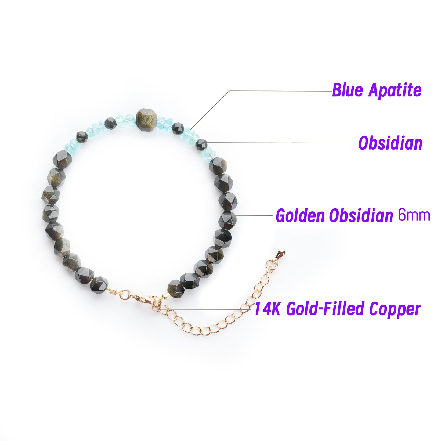 Blue Apatite Tara's Sky Bracelet |Golden Obsidian | Spiritual Calm, Cosmic Energy | Healing Jewelry Gift for Him or Her|Woman Bracelet|Blue