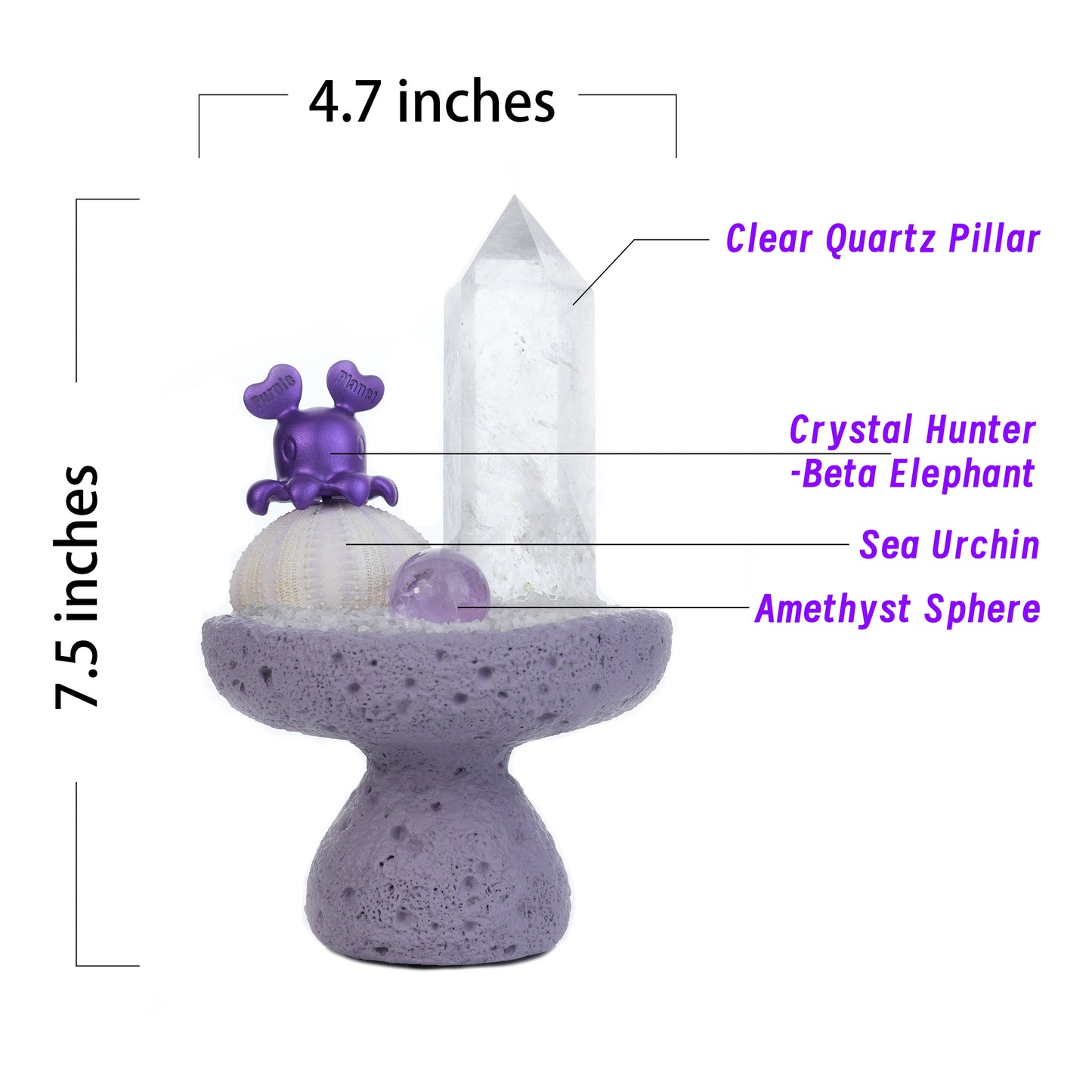 Clear Quartz Pillar Mount Sumeru-Crystal Garden |Amethyst Sphere|Home Decor/Gift | Purple Planet Crystal Art |Wedding Gift|Housewarming Gift