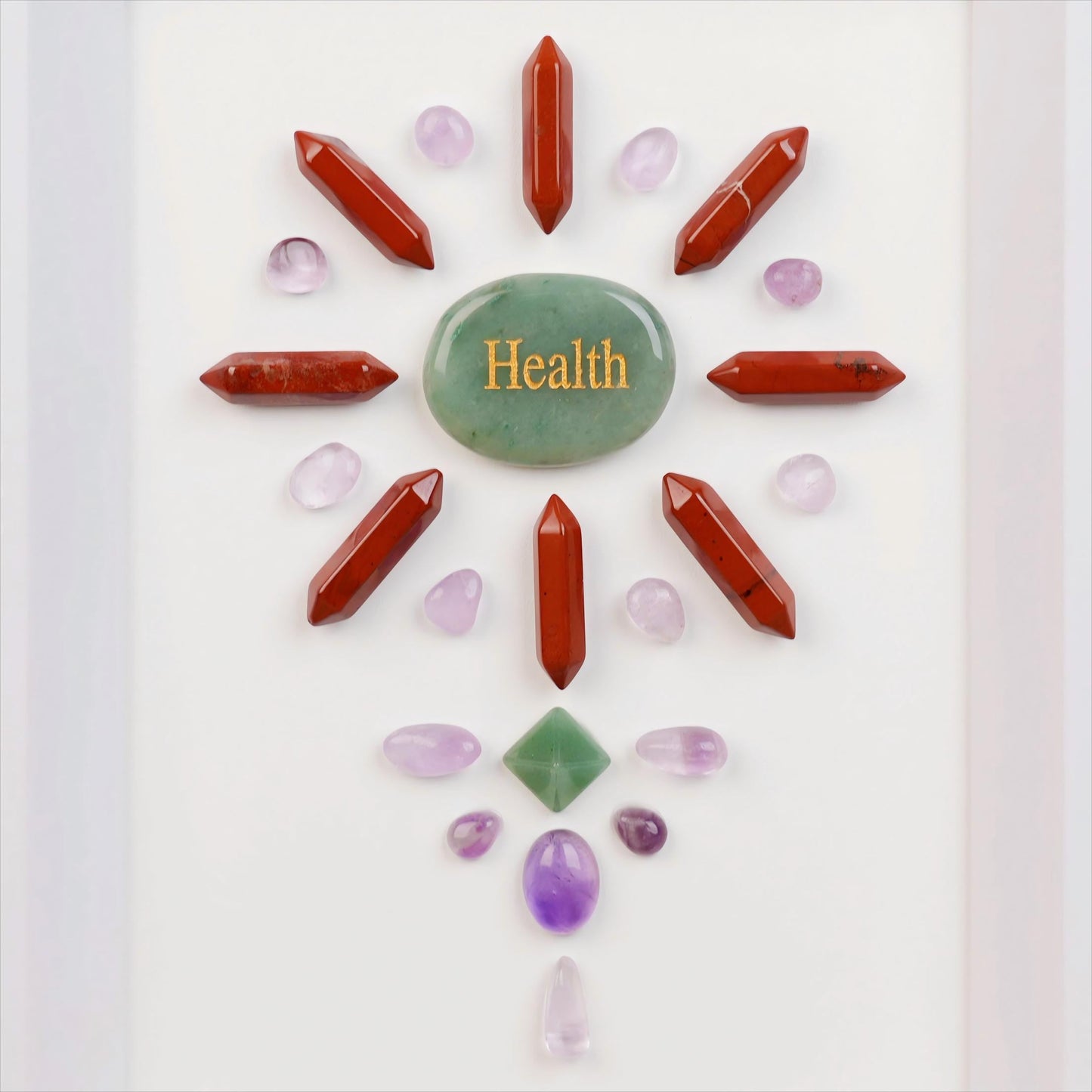 Health Crystal Grid Frame | Aventurine, Amethyst, Red Jasper | Promote Wellness and Balance | 8 Inch Spiritual Decor| Displayed or Hung