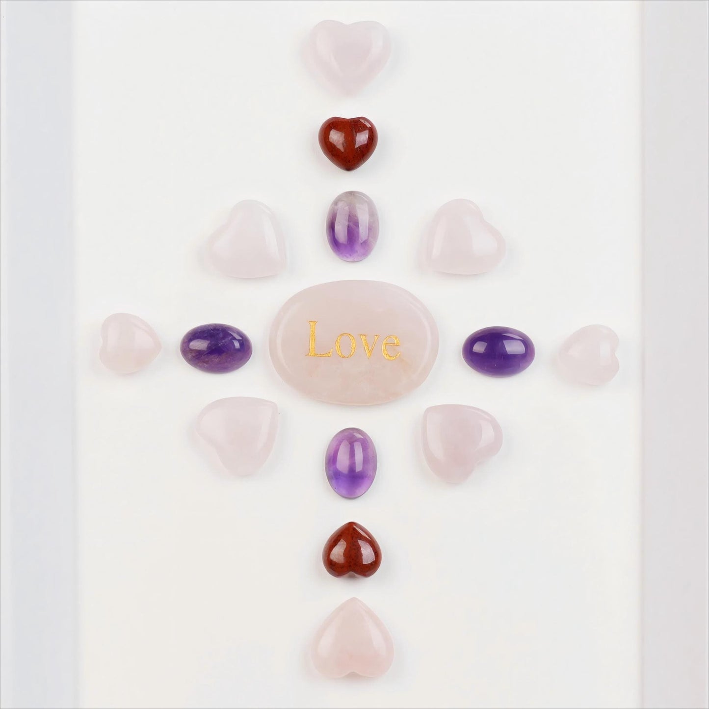 Love Crystal Grid | Rose Quartz, Amethyst, Red Jasper | Unconditional Love,Harmony | Handmade Gift for Weddings & Anniversaries | Pink Gift