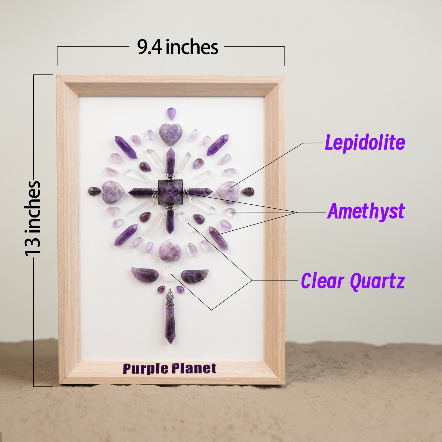 Anxiety Relief Crystal Grid A4 Frame |Amethyst Energy Generator |Lepidolite|Calm Balance SpiritualGift Home Decor |Meditation Wall Art