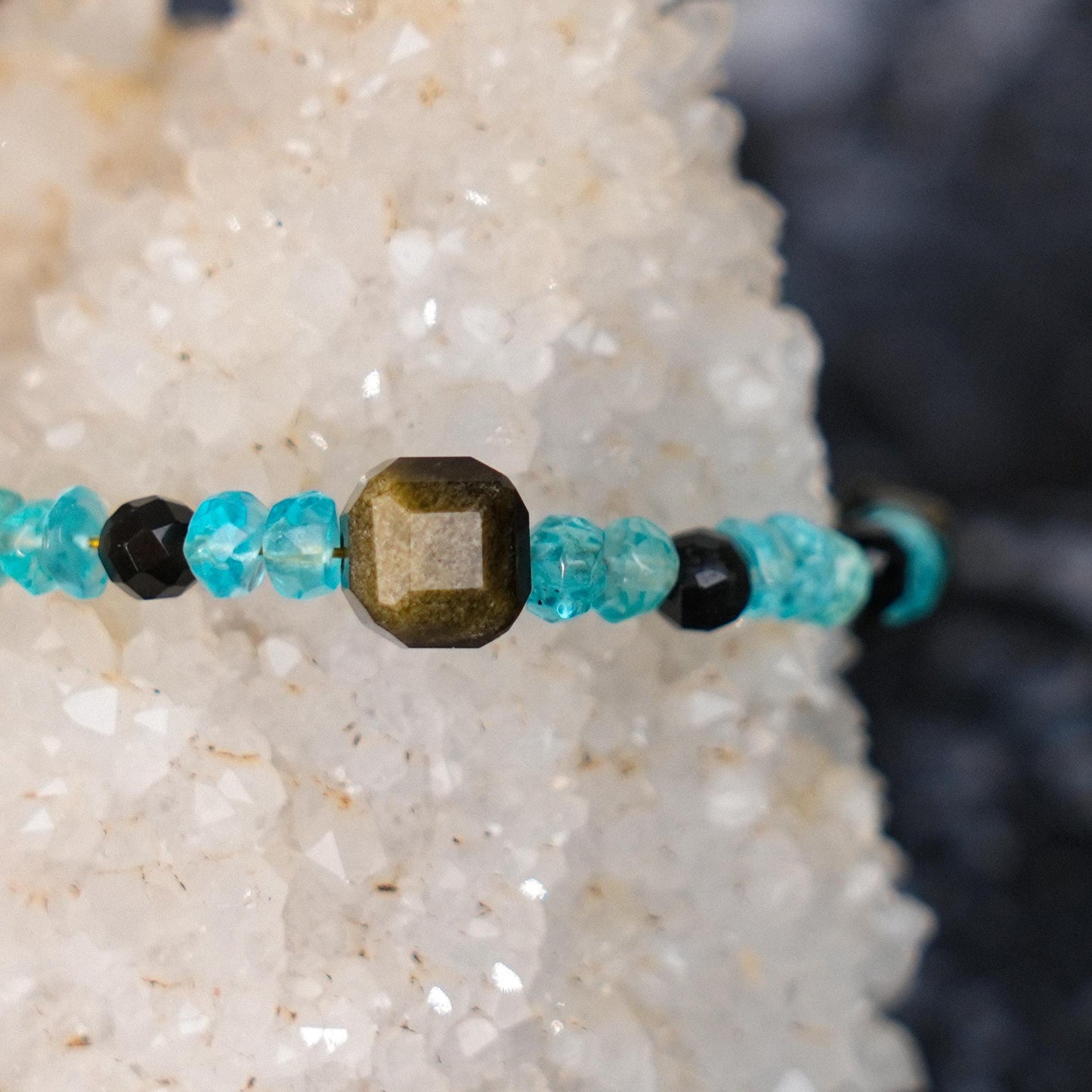 Blue Apatite Tara's Sky Bracelet |Golden Obsidian | Spiritual Calm, Cosmic Energy | Healing Jewelry Gift for Him or Her|Woman Bracelet|Blue