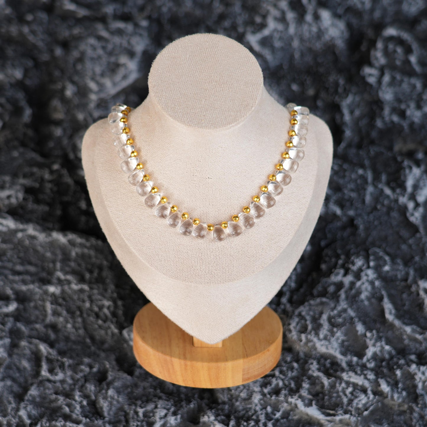 Teardrop Clear Quartz Necklace |18K Gold Beads | Elegant Jewelry Gift for Her| Crystal Necklace |Woman Necklace |Wedding Jewelry Gift