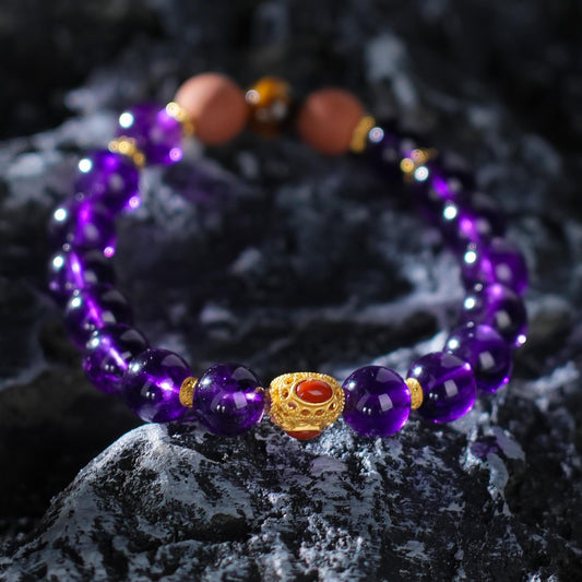 Embrace transformation and wisdom with the Fire element Bracelet, featuring Amethyst, Red Agate, and a handmade Fire Element Aroma Bead. This bracelet symbolizes light, passion, and clarity, aligning with the upcoming Nine Purple Fire luck cycle.