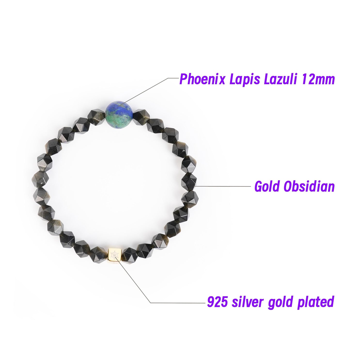 Planet Legend Matte Phoenix Lapis Lazuli Bracelet 12mm | Golden Obsidian Beads | Cosmic Energy Jewelry | Crystal Jewelry | Gift for him