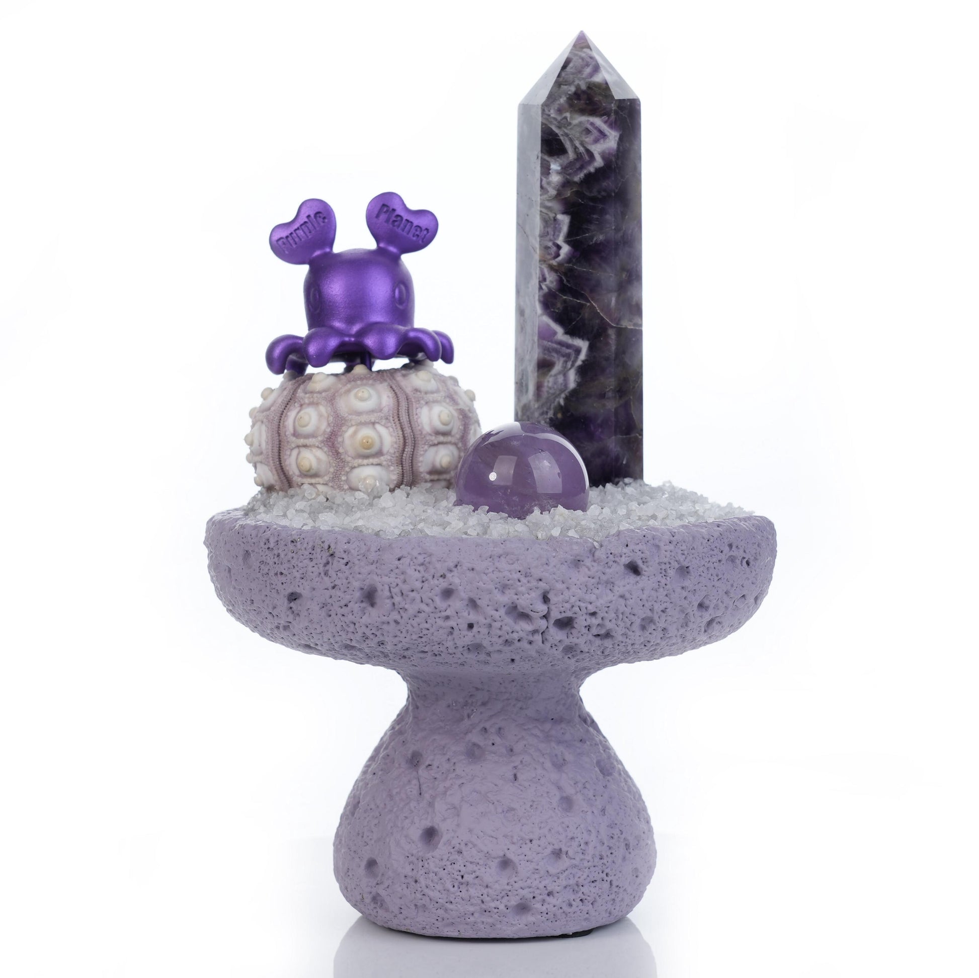 Introducing the Mount Sumeru — a spiritual décor piece inspired by the legendary cosmic mountain, symbolizing the center of the universe. This version features a captivating Dreamy Amethyst Pillar, paired with an Amethyst Sphere and Crystal Hunter.