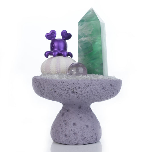 Introducing Mount Sumeru, a spiritual décor masterpiece inspired by the legendary mountain believed to be the center of the universe. This version features a stunning Feather Green Fluorite Pillar, paired with an Amethyst Sphere and Beta Elephant.