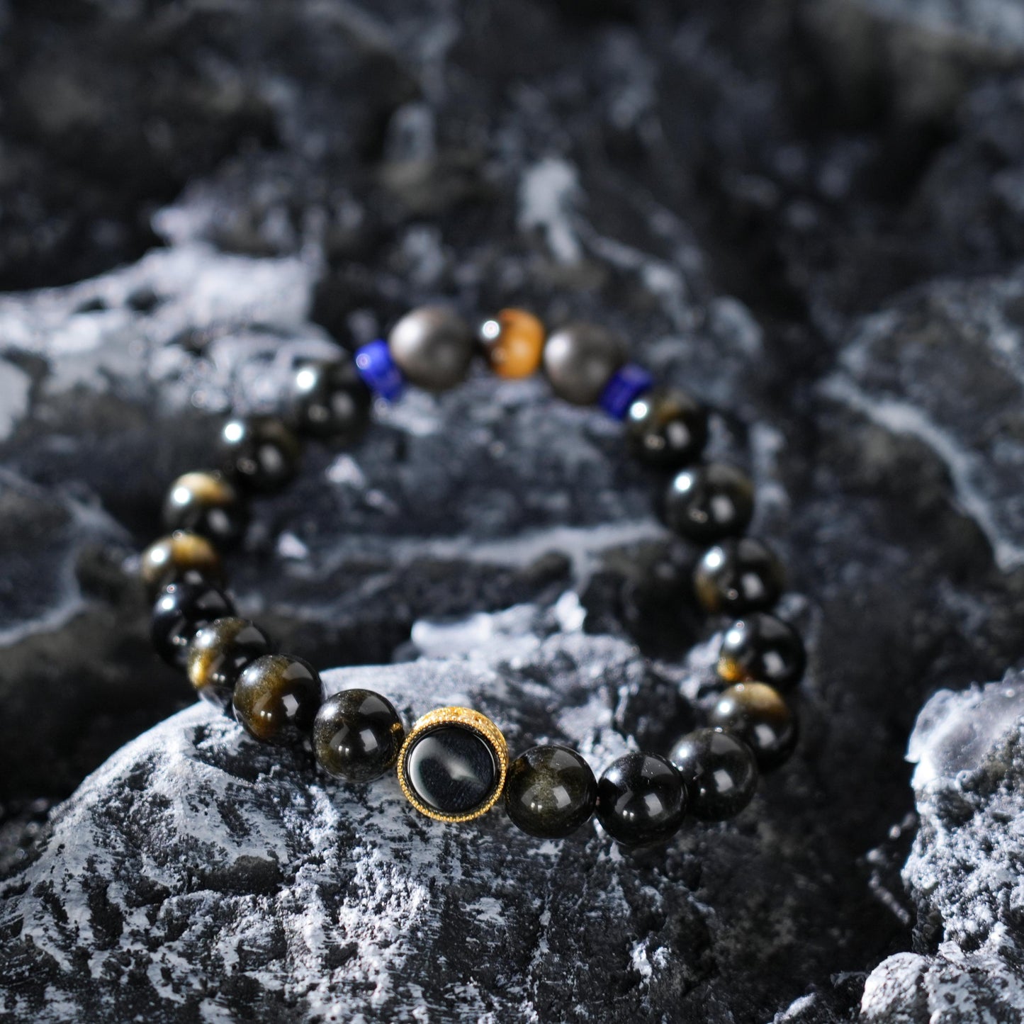 Golden Obsidian Beads Bracelet 10mm Water Element Energy Five Elements Aroma Beads | Black Onyx Bracelet  | Man Bracelet | Gift for him