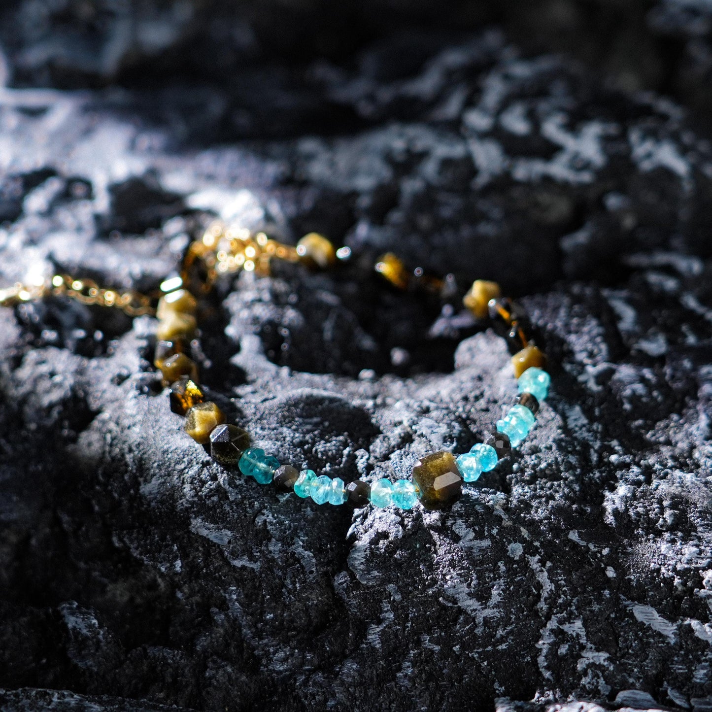 Blue Apatite Tara's Sky Bracelet |Golden Obsidian | Spiritual Calm, Cosmic Energy | Healing Jewelry Gift for Him or Her|Woman Bracelet|Blue