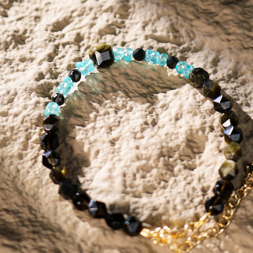 Blue Apatite Tara's Sky Bracelet |Golden Obsidian | Spiritual Calm, Cosmic Energy | Healing Jewelry Gift for Him or Her|Woman Bracelet|Blue