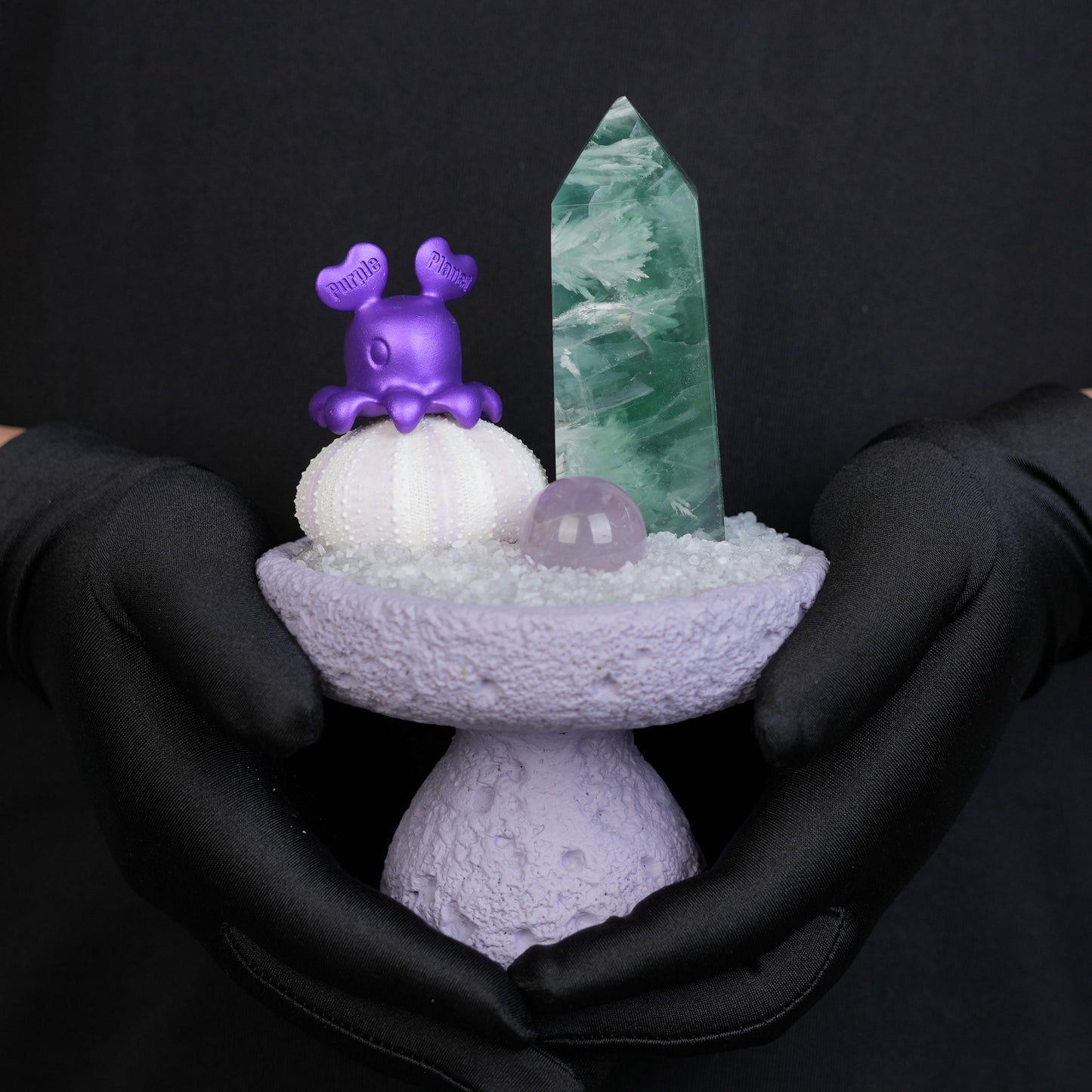 Feather Green Fluorite Mount Sumeru-Crystal Garden| Amethyst Sphere |Home Decor/Gift | Purple Planet Crystal Art|Wedding & Housewarming Gift