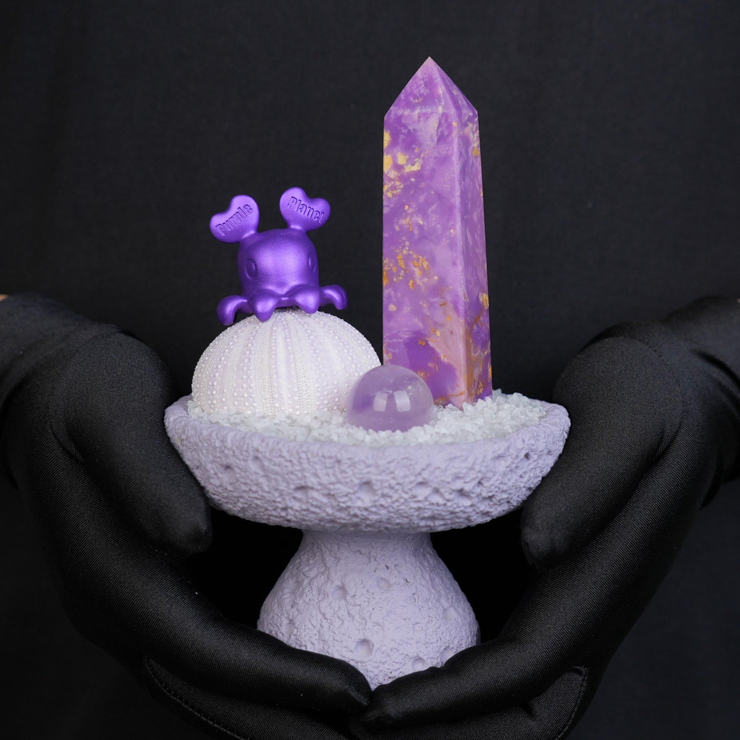 Lepidolite Pillar Mount Sumeru-Crystal Garden| Amethyst Sphere | Home Decor/Gift | Purple Planet Crystal Art | Wedding & Housewarming Gift