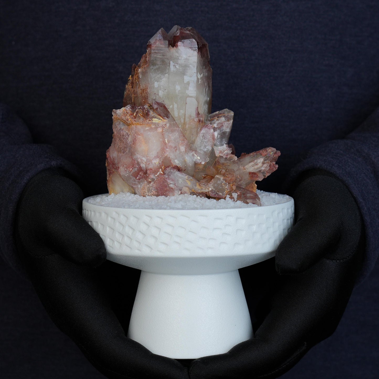 Red Phantom Quartz Crystal on White Stand | Unique Mineral Specimen | Spiritual Home Decor | Healing Stone | Collector's Gift