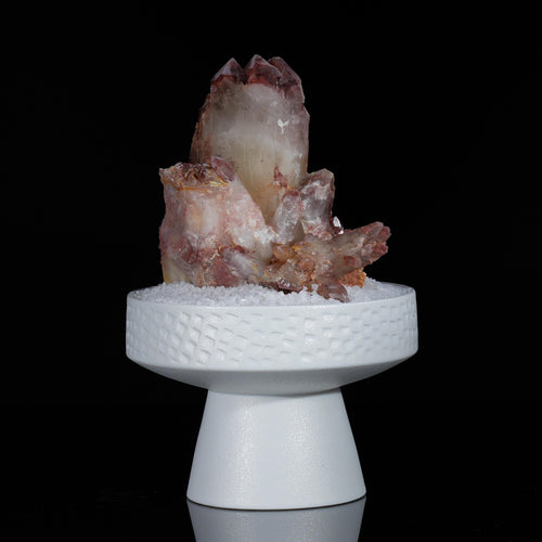 Red Phantom Quartz Crystal on White Stand | Unique Mineral Specimen | Spiritual Home Decor | Healing Stone | Collector&#39;s Gift