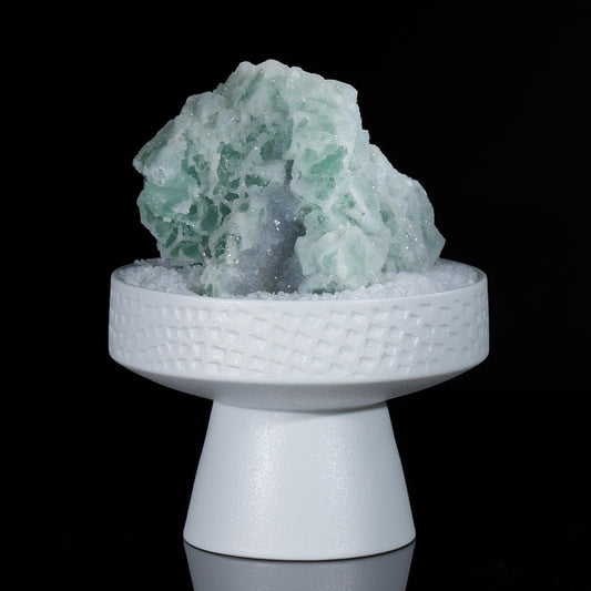 Shiny Sugar Fluorite Crystal on White Stand | Unique Fluorite Specimen | Elegant Home Decor | Healing Stone |Collector&#39;s Gift |Chrismas Gift