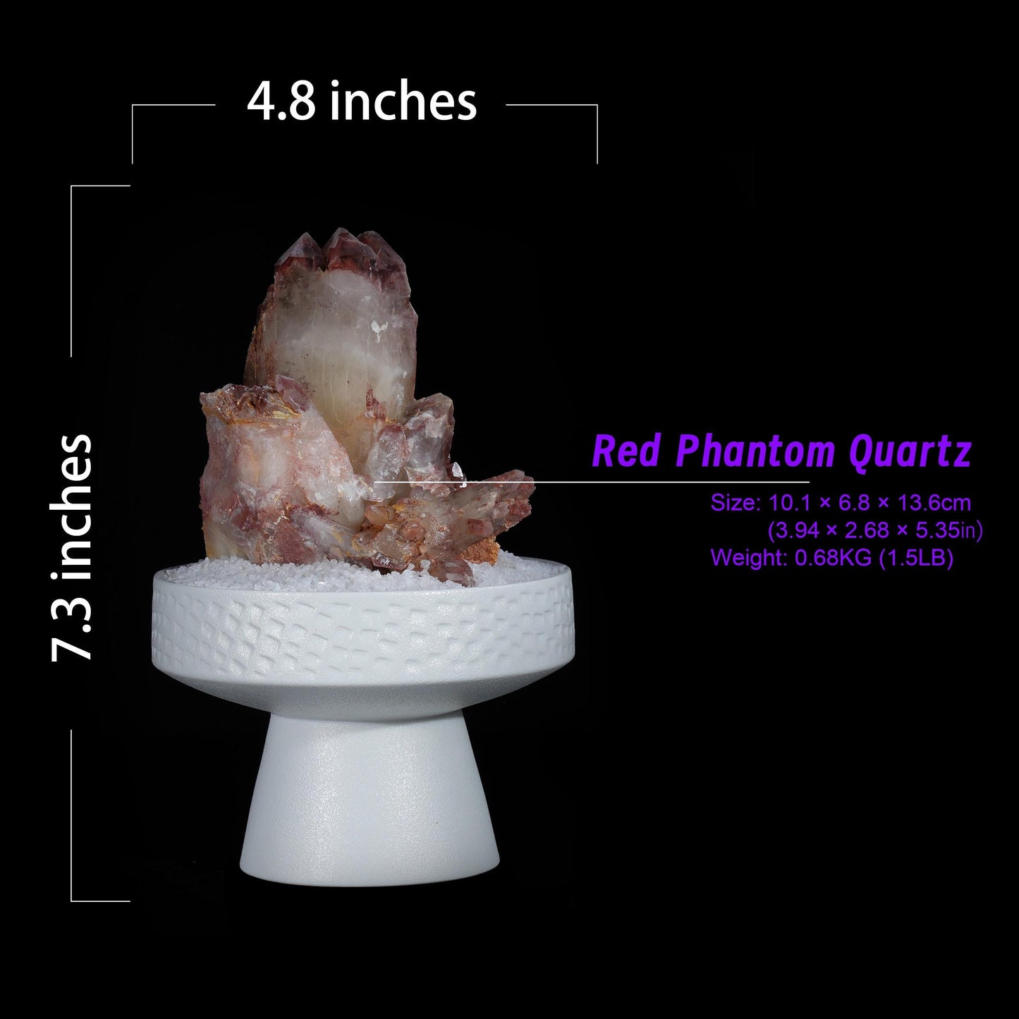 Red Phantom Quartz Crystal on White Stand | Unique Mineral Specimen | Spiritual Home Decor | Healing Stone | Collector's Gift