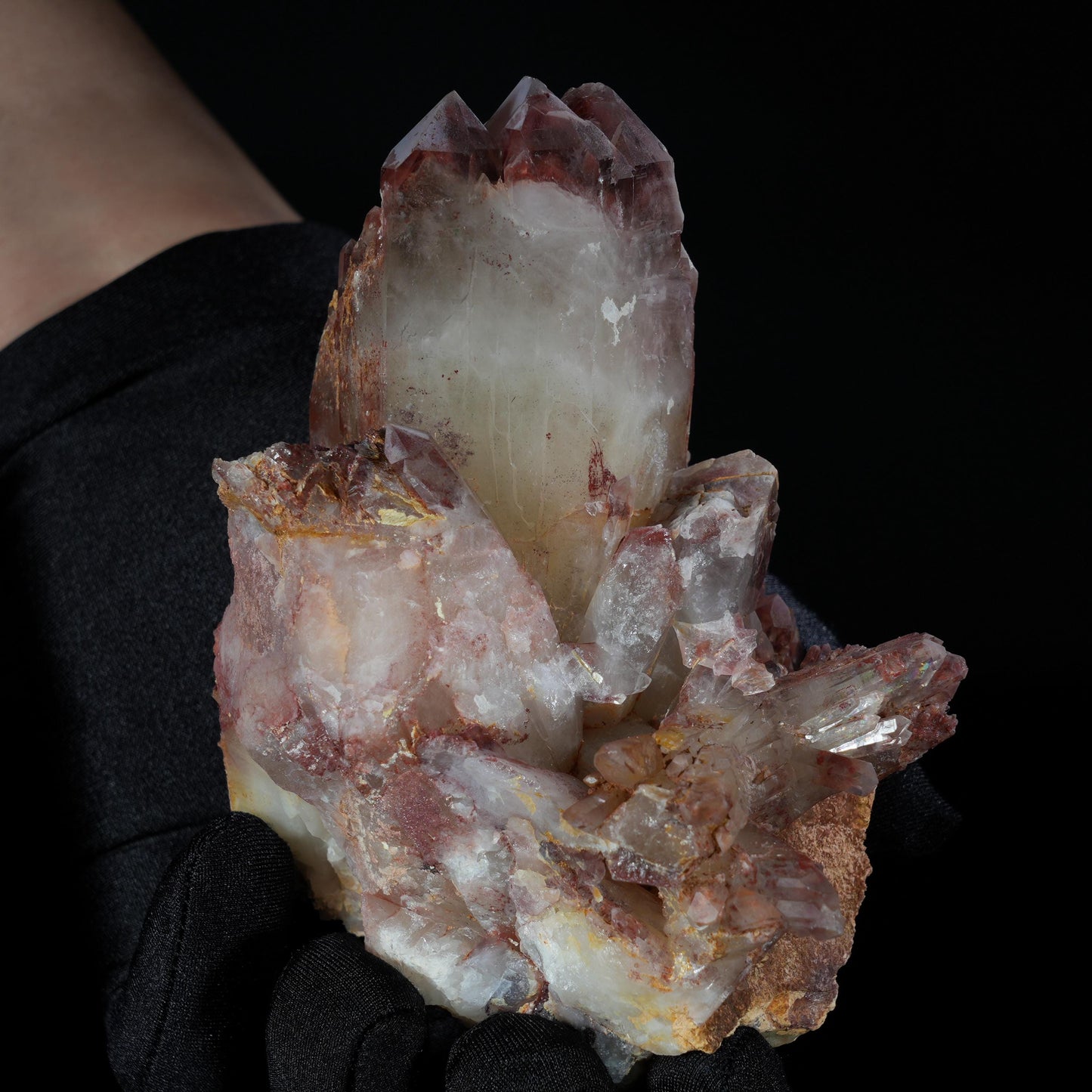 Red Phantom Quartz Crystal on White Stand | Unique Mineral Specimen | Spiritual Home Decor | Healing Stone | Collector's Gift