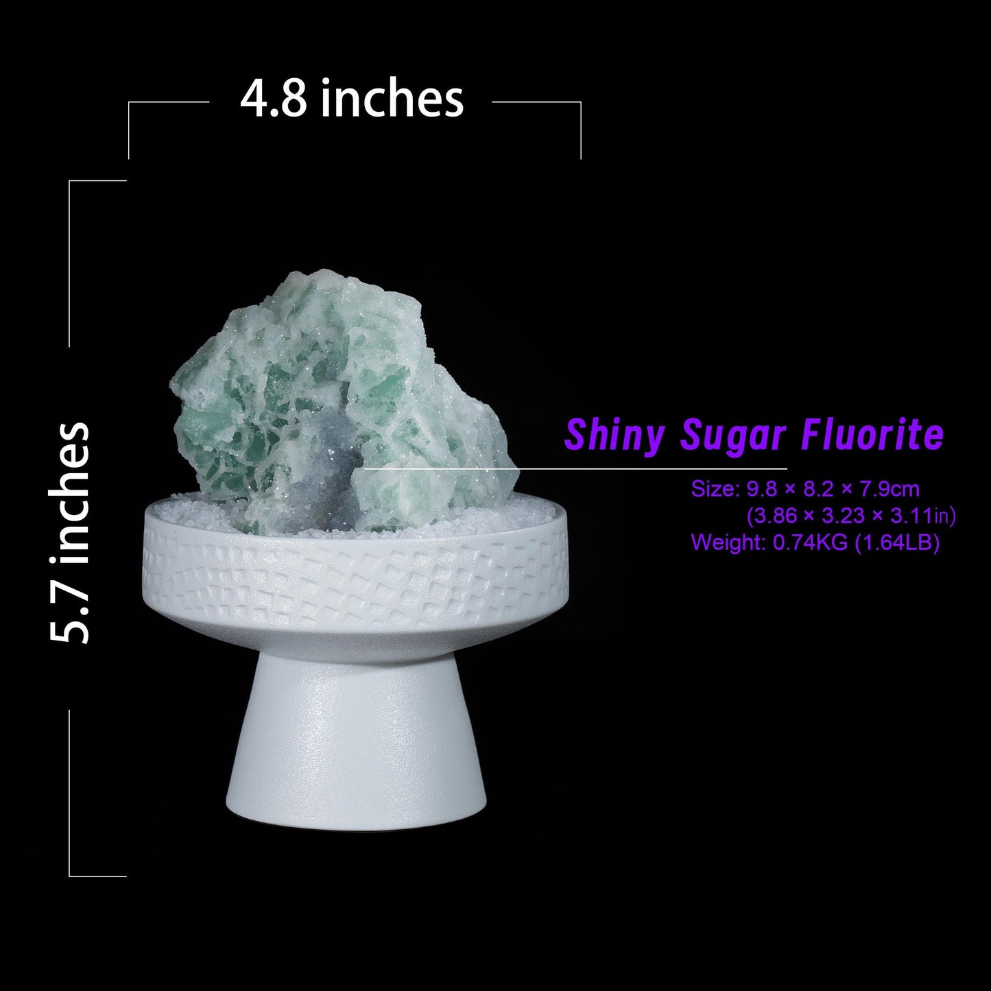 Shiny Sugar Fluorite Crystal on White Stand | Unique Fluorite Specimen | Elegant Home Decor | Healing Stone |Collector's Gift |Christmas Gift