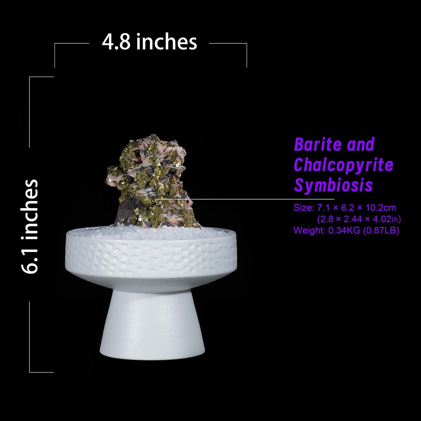 Barite and Chalcopyrite Symbiosis Crystal on White Stand | Unique Mineral Specimen | Healing Crystal | Home Decor | Collector's Gem