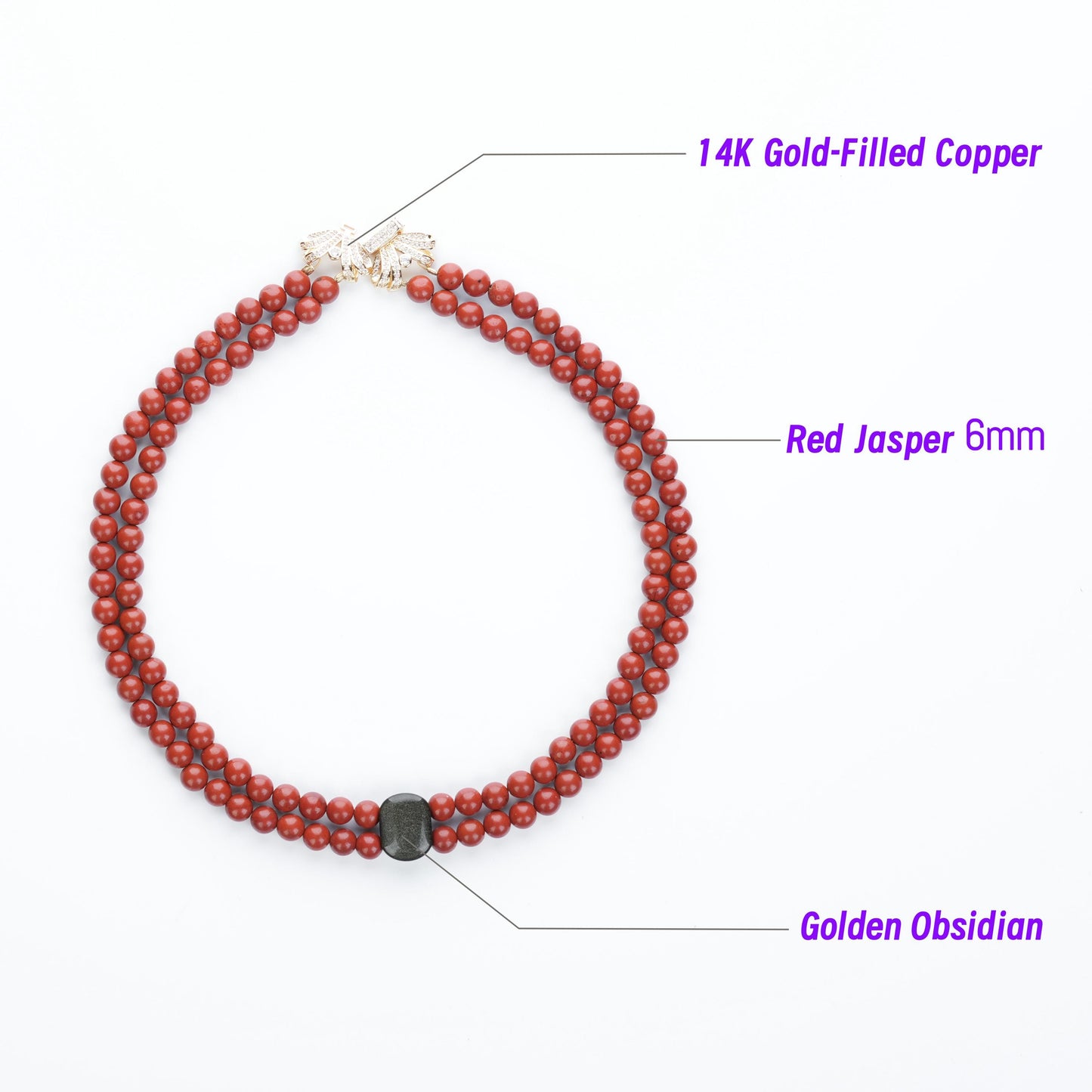 Double-Layer Red Jasper and Golden Obsidian Necklace | Christmas Edition | Healing Gemstone Jewelry | Unique Holiday Gift | Gift for her