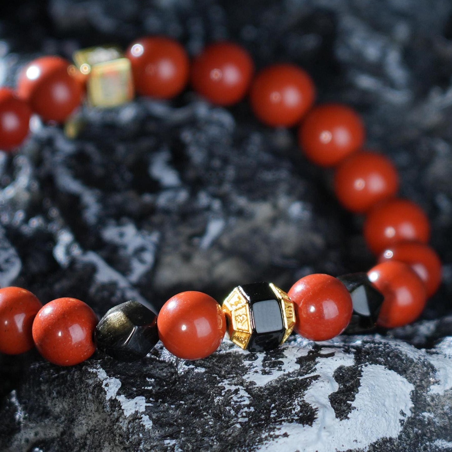 Christmas Edition Red Jasper Bracelet |  Golden Obsidian, Black Onyx | Holiday Gift | Unique Gift for Her | Christmas Jewelry