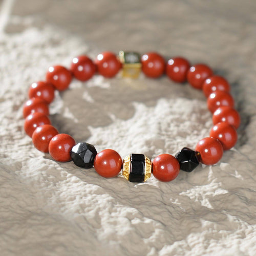 Christmas Edition Red Jasper Bracelet |  Golden Obsidian, Black Onyx | 925 Sterling Silver with Gold Plating | Holiday Healing Bracelet | Unique Gift for Her