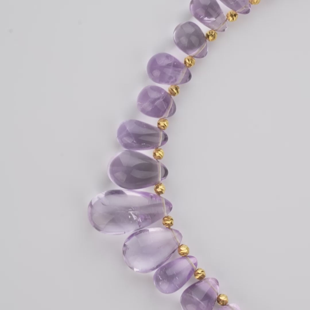 Lavender Amethyst Necklace | Teardrop Amethyst, 18K Gold Beads |Luxury Healing Jewelry Gift for Her |Wedding Gift |Crystal Necklace|Elegant