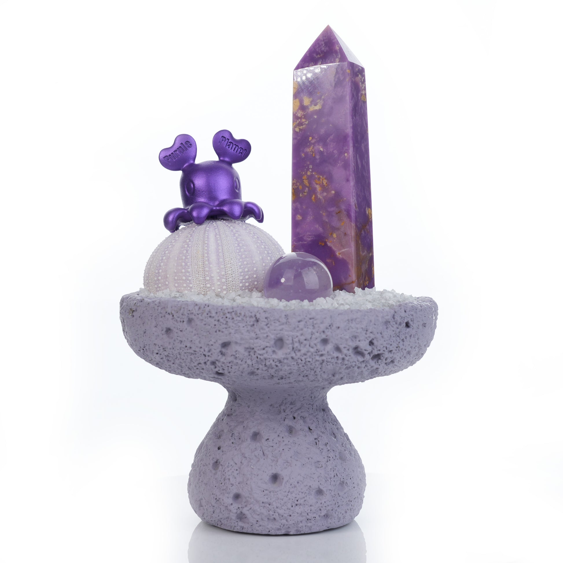 Lepidolite Pillar Mount Sumeru-Crystal Garden| Amethyst Sphere | Home Decor/Gift | Purple Planet Crystal Art | Wedding & Housewarming Gift