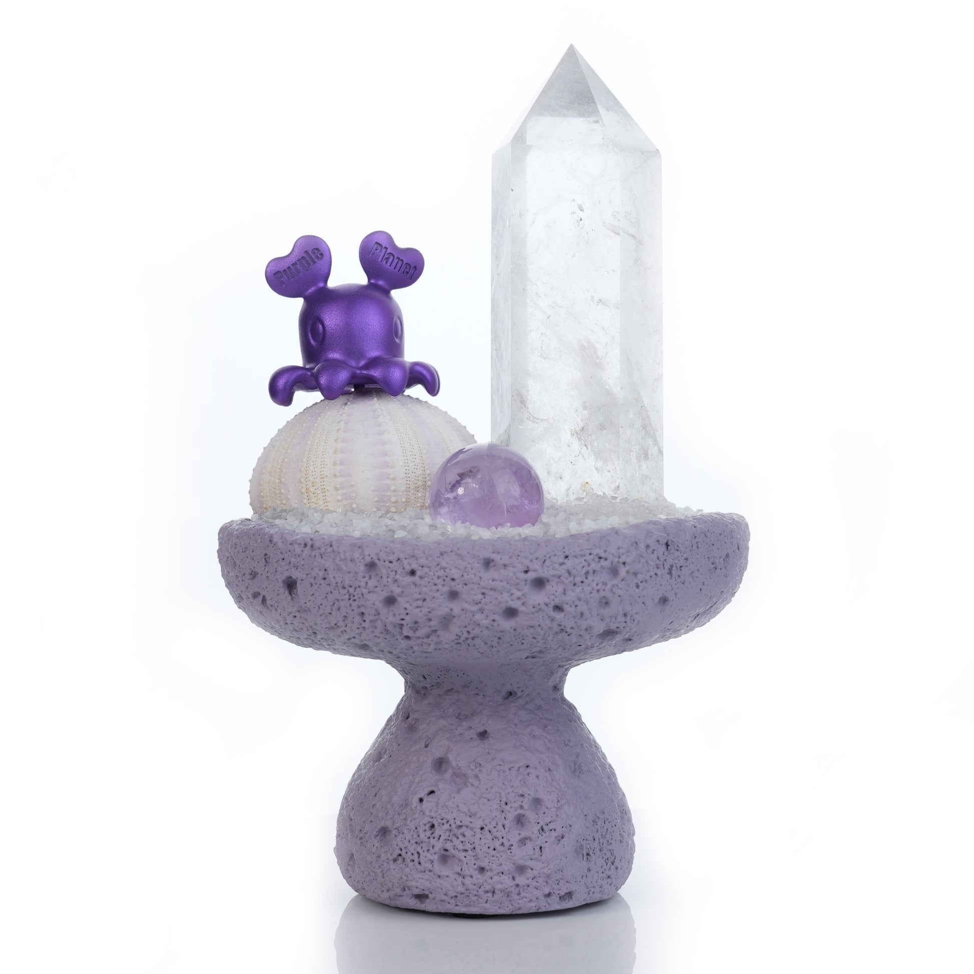 Clear Quartz Pillar Mount Sumeru-Crystal Garden |Amethyst Sphere|Home Decor/Gift | Purple Planet Crystal Art |Wedding Gift|Housewarming Gift