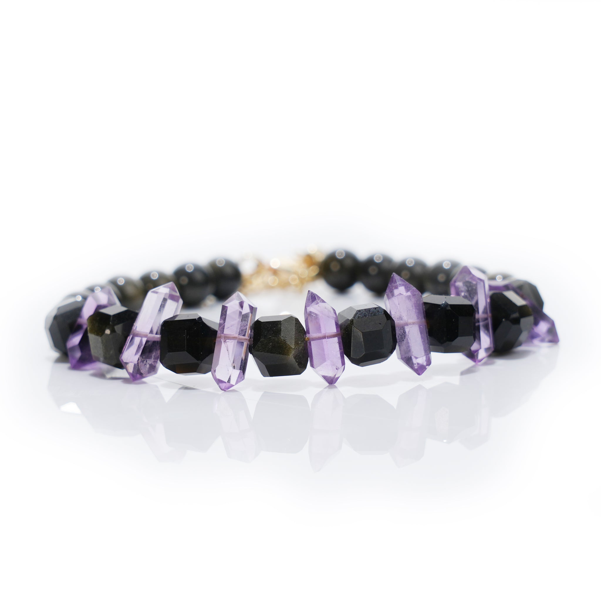 Amethyst Double-Terminated Tara’s Spirit Bracelet |Golden Obsidian|Spiritual Clarity Protection |Healing Jewelry Gift for Her|Woman Bracelet